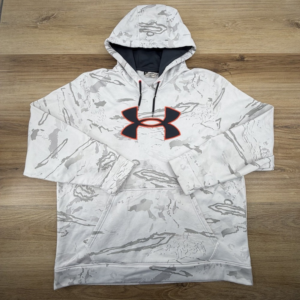 Under Armour Sweater Men XL White Camouflage Coldgear Pullover Hoodie Sweatshirt